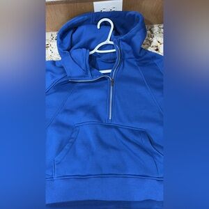 Blue Half-Zip pullover with hood